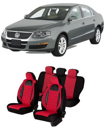 Volkswagen - Set huse scaune compatibile VW Passat B6 (2005-2010)Piele+Textil (Compatibile cu sistem AIRBAG)