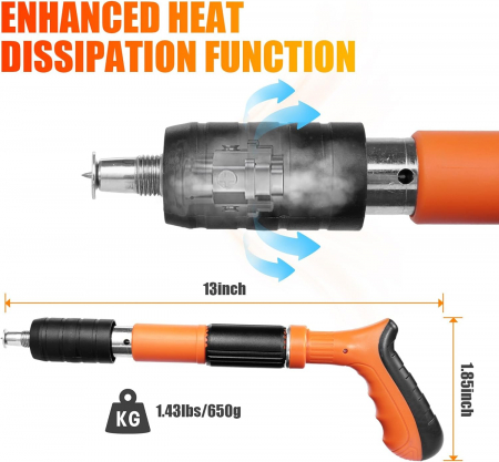 Pistol pneumatic mini pentru cuie de perete, 30 cm, calibru 7,3 cm, cu accesorii și cutie de transport, portocaliu [1]