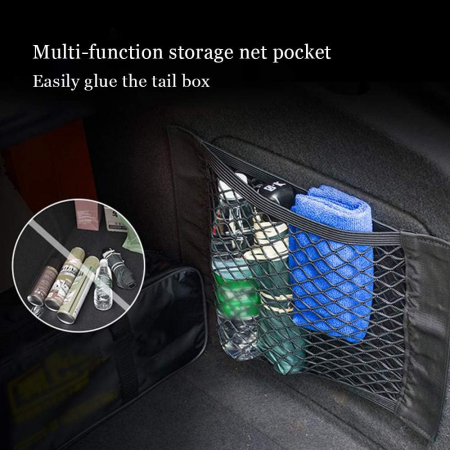 Plasa elastica, organizator portbagaj tip buzunar 38cm x 25cm cu 2 benzi autoadezive cu velcro pentru auto si uz casnic [2]