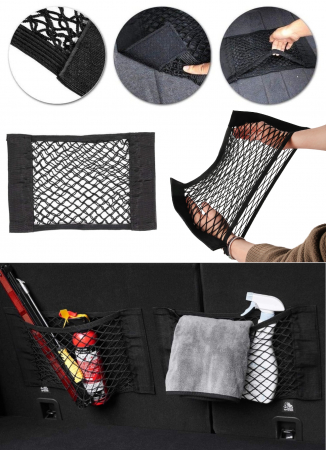Organizatoare auto - Plasa elastica, organizator portbagaj tip buzunar 38cm x 25cm cu 2 benzi autoadezive cu velcro pentru auto si uz casnic