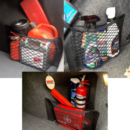 Plasa elastica, organizator portbagaj tip buzunar 38cm x 25cm cu 2 benzi autoadezive cu velcro pentru auto si uz casnic [11]