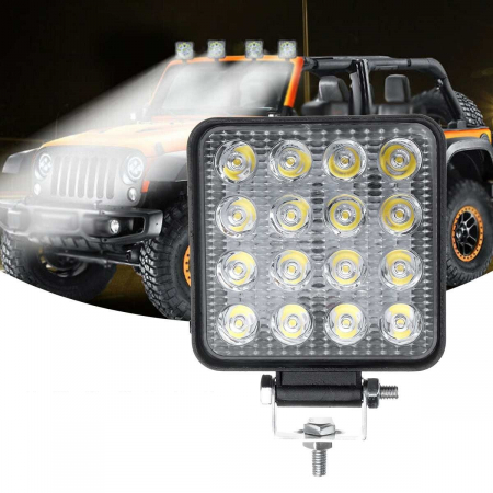 Proiector LED Auto Offroad, 48W, 12V-24V, 1800 Lumeni, Patrat, Spot Beam 30° [1]