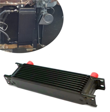 Noutati Real Auto - Radiator universal de ulei din aluminiu, 10 randuri, pentru motor si transmisie, 330 x 50 x 70 mm, -AN10 37°, negru