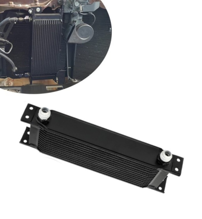 Noutati Real Auto - Radiator universal de ulei din aluminiu, 13 randuri, pentru motor si transmisie, 330 x 50 x 95 mm, -AN10 37°, negru