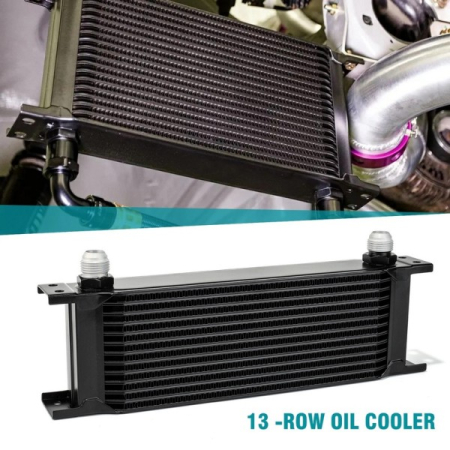 Radiator universal de ulei din aluminiu, 13 randuri, pentru motor si transmisie, 330 x 50 x 95 mm, -AN10 37°, negru [5]