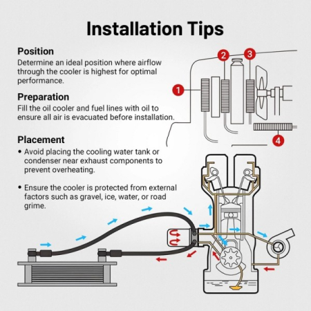 Radiator universal de ulei din aluminiu, 13 randuri, pentru motor si transmisie, 330 x 50 x 95 mm, -AN10 37°, negru [7]