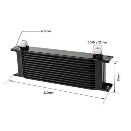 Radiator universal de ulei din aluminiu, 13 randuri, pentru motor si transmisie, 330 x 50 x 95 mm, -AN10 37°, negru [1]