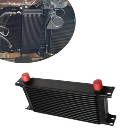 Noutati Real Auto - Radiator universal de ulei din aluminiu, 16 randuri, pentru motor si transmisie, 330 x 50 x 115 mm, -AN10 37°, negru