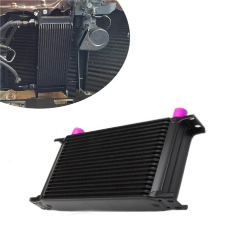 Noutati Real Auto - Radiator universal de ulei din aluminiu, 19 randuri, pentru motor si transmisie, 330 x 50 x 138 mm, -AN10 37°, negru