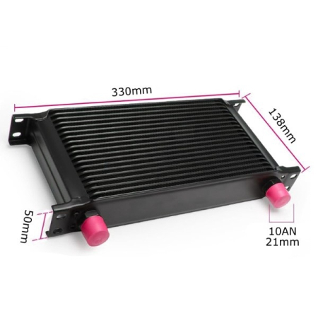 Radiator universal de ulei din aluminiu, 19 randuri, pentru motor si transmisie, 330 x 50 x 138 mm, -AN10 37°, negru [1]