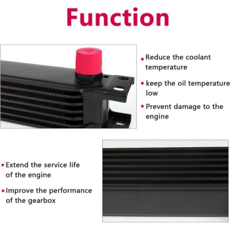 Radiator universal de ulei din aluminiu, 7 randuri, pentru motor si transmisie, 300 x 50 x 46 mm, -AN10 37°, negru [3]