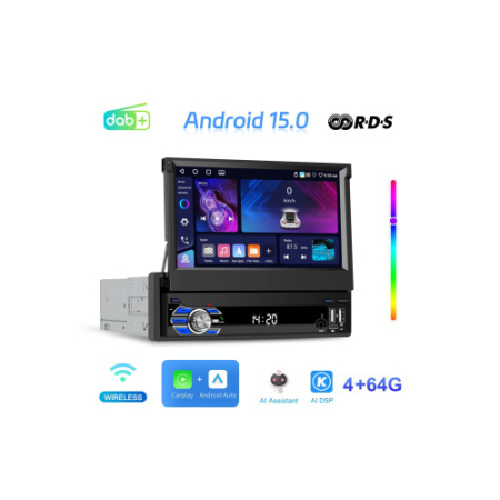 Radio auto 1DIN Android 7 inch retractabil 4GB+64GB Wireless CarPlay Android Auto [1]