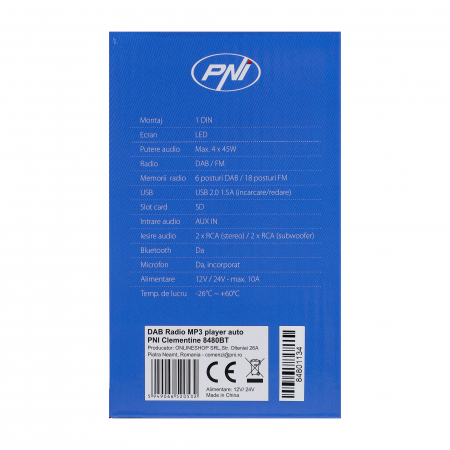 Radio Mp3 Player Auto Dab Si Rds Pni Clementine 8480Bt 4X45W, 12/24V, Cu Sd, Usb, Aux, Rca, Bluetooth Si Usb 1.5A [1]
