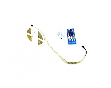 Electronice si electrice auto - Rola banda 12V cu 1 rand LED SMD 5050 ALB si 1 rand LED SMD RGB 60led/m IP65 + telecomanda 40 taste