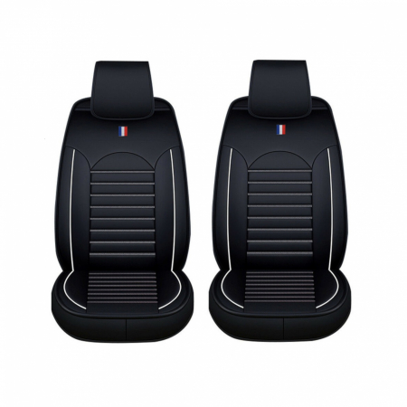 Set 1+1 Huse Scaune Auto Flexzon Premium Lux Piele Ecologica, Negru/Albastru [1]