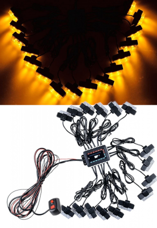 Stroboscoape - Set 16  stroboscoape LED, 2 Leduri, Tip Stroboscop De Avertizare, Galben, Flash, cu Controler, 12V