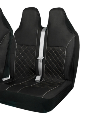 Set huse scaune universale textile 2+1 locuri cu tetiera integrata - Negru cu cusatura gri [2]