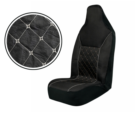 Set huse scaune universale textile 2+1 locuri cu tetiera integrata - Negru cu cusatura gri [1]