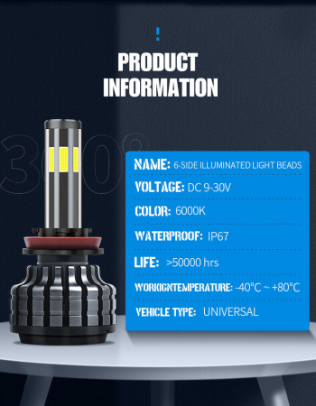 Set 2 Becuri COB Led H11 80W Canbus cu Leduri 360°, fara Erori, 16000lm, 12V [12]