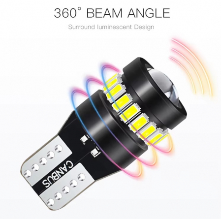 Set 2 becuri LED CANBUS T10 W5W - 3030+3014 SMD, lumina alba 6000K, 12-24V [8]