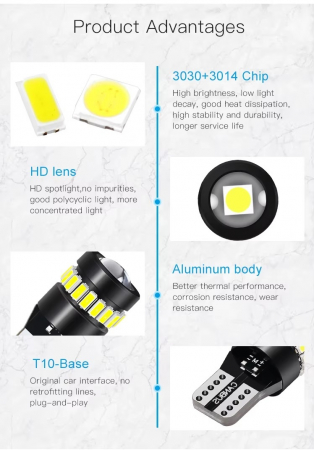 Set 2 becuri LED CANBUS T10 W5W - 3030+3014 SMD, lumina alba 6000K, 12-24V [3]