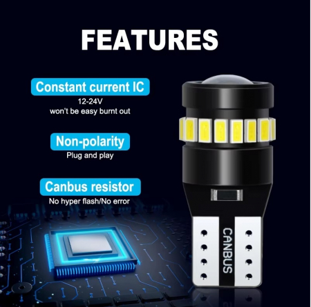 Set 2 becuri LED CANBUS T10 W5W - 3030+3014 SMD, lumina alba 6000K, 12-24V [4]