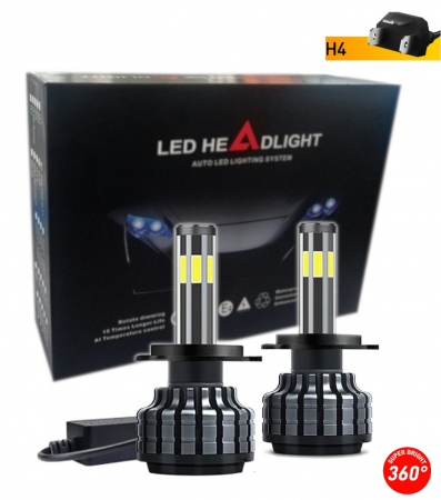 Electronice si electrice auto - Set 2 Becuri Led H4 90W Canbus cu Leduri 360°, fara Erori, 12000lm, 12-24V