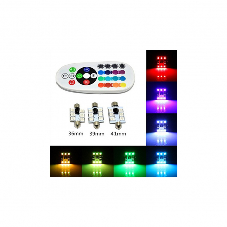 Set 2 becuri Sofit 39mm RGB cu telecomanda 6 LED SMD 5050 RGB 12V [0]