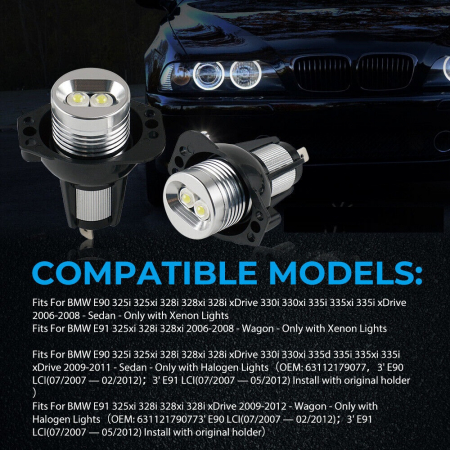 Set 2 LED becuri Angel Eyes, 12V pentru BMW E90 E91 cu Canbus [12]