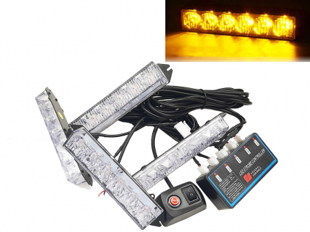 Set 4 lampi LED, 6 Leduri, Tip Stroboscop De Avertizare, Galben, Flash, cu Controler, 12V [1]