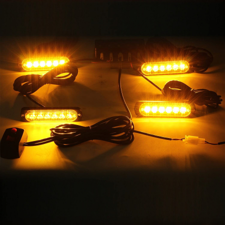 Set 4 lampi LED 6 Leduri, Tip Stroboscop De Avertizare, Galben, Flash, cu Controler, 12V-24V [6]