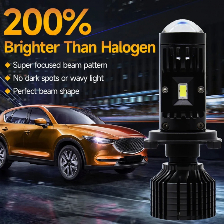 Set Becuri auto H4 LED cu lupa, Y10 , 200%, 60W 6400LM, 6000K, 360° Canbus - 12V [7]