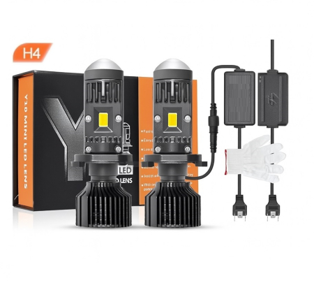 Becuri LED - Set Becuri auto LED cu lupa, Y10 H4, 200%, 60W 6400LM, 6000K, 360° Canbus - 12V