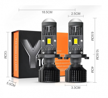 Set Becuri auto  H7 LED cu lupa Y10 200%, 50W 6400Lm, 6000K, 360° Canbus - 12V [1]