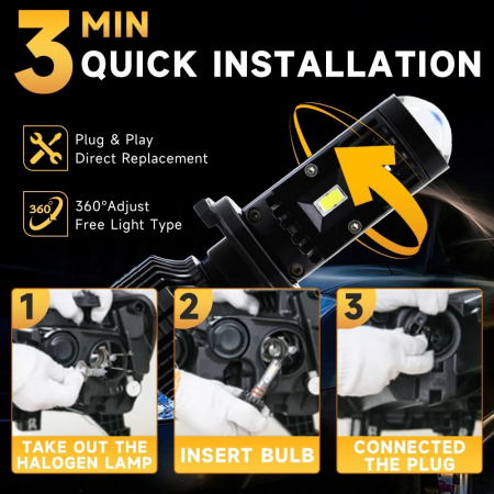Set Becuri auto  H7 LED cu lupa Y10 200%, 50W 6400Lm, 6000K, 360° Canbus - 12V [3]