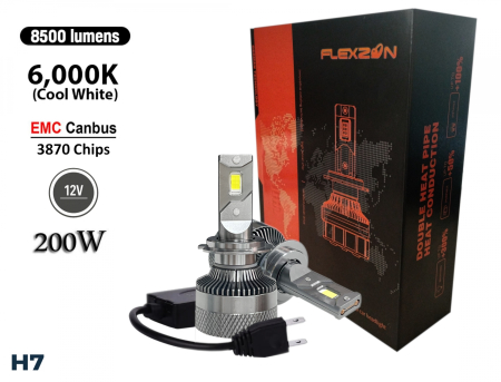 Noutati Flexzon - Set becuri LED H7, 12V și 200W, 17000lm pentru faruri Canbus fără erori, 6000K
