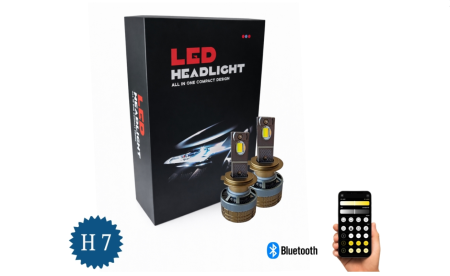 Electronice si electrice auto - Set Becuri LED H7 Smart – CSP Dual Color 3500K – 6500K, Bluetooth APP, CANBUS, 70W, 12-24V