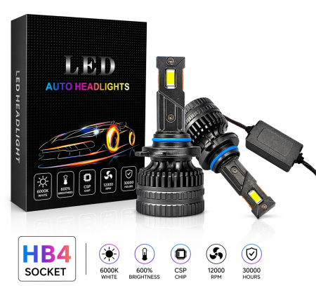 Electronice si electrice auto - Set becuri LED HB4 - 12V-24V, 60W, 6500LM, 6000K, CANBUS fara erori