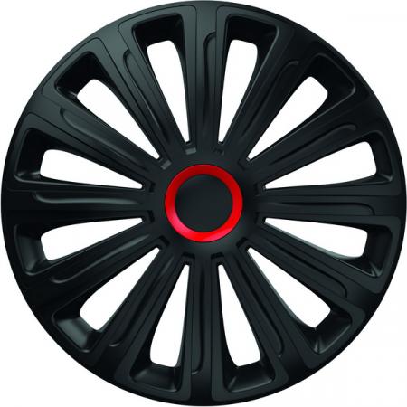 Accesorii pentru exterior - Set Capace Roti 15 inch Negre Cu Inel Rosu Trend