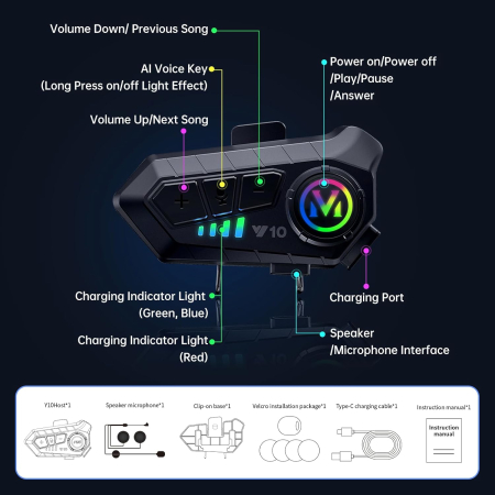 Set Cască Bluetooth fără fir pentru cască de motocicletă, interfon bidirecțional cu reducere inteligentă a zgomotului, multifuncțională, rezistentă la apă 2 buc. [2]