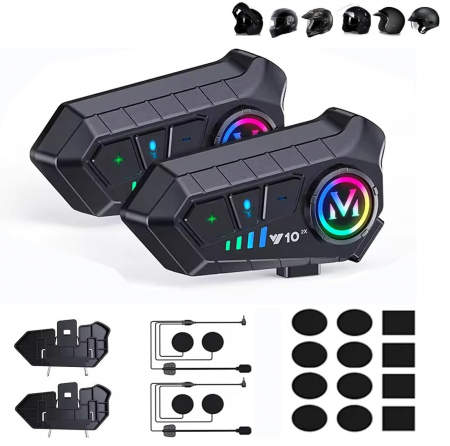 Accesorii Moto & Velo - Set Cască Bluetooth fără fir pentru cască de motocicletă, interfon bidirecțional cu reducere inteligentă a zgomotului, multifuncțională, rezistentă la apă 2 buc.