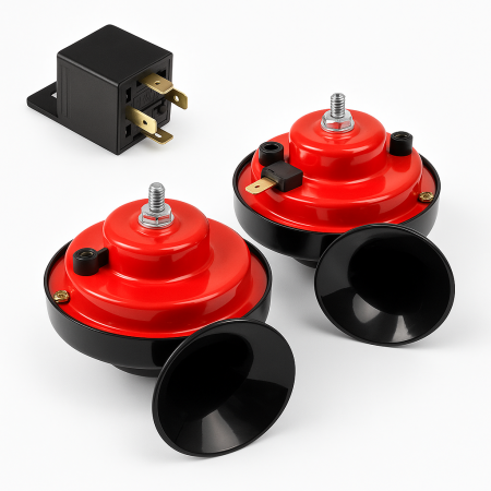 Claxoane Auto - Set claxon dublu tip "Melc" 12V (2 PIN) cu releu - pentru autoturisme, SUV-uri, VAN-uri, autobuze si motociclete