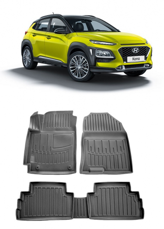 Covorase auto dedicate din cauciuc - Set Covorase Auto Cauciuc dedicate Hyundai Kona Versiunea Benzina (2017-2022)