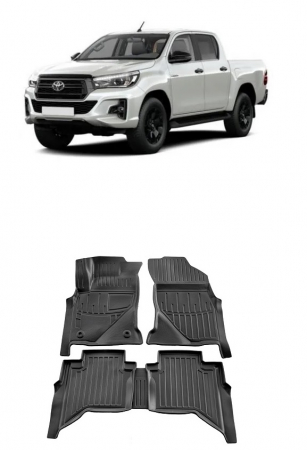 Covorase auto dedicate din cauciuc - Set Covorase Auto Cauciuc dedicate Toyota Hilux VIII (Crew Cab) (2015-2024)