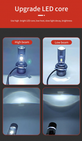 Set becuri LED cu lupă H4 12V - 24V 80W 12000LM pentru faruri Canbus fără erori 6000K-6500K scurte/lungă [6]