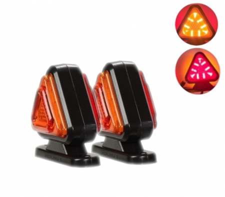 Set de 2 bucăți 18 LED poziție lumină roșie + portocalie pentru bus, van, remorcă, platformă, rulotă 12V-24V, cu formă triangulară [0]