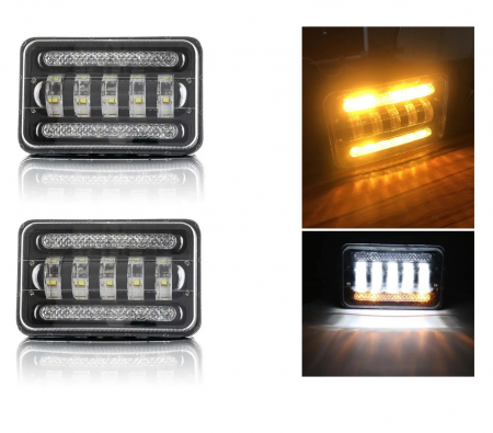 Proiectoare, lampi si leduri - Set de 2 bucăți, LED halogen universal 5 , 12V-24V fază scurtă/lungă cu DRL lumini de zi, semnalizator alb-galben 8000lm pentru ATV, jeep, camion, tractor și altele