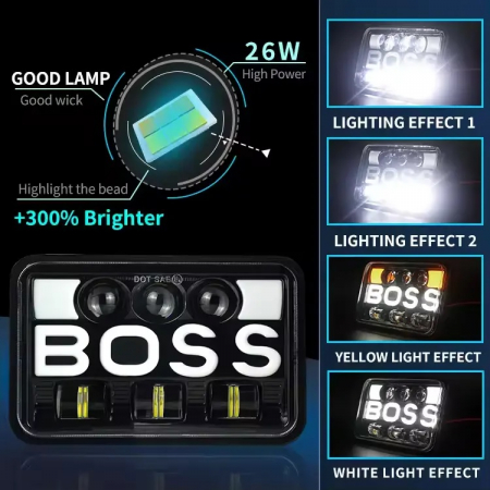 Set de 2 bucăți, LED halogen universal 5 , 12V-24V fază scurtă/lungă cu DRL lumini de zi, semnalizator alb-galben 9600lm pentru ATV, jeep, camion, tractor și altele [6]