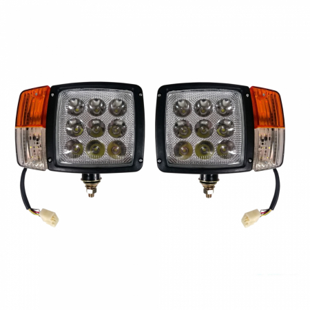 Faruri - Set Faruri cu Semnalizare 9 LED, Cu Cablu Si Priza, Utilaje Dezapezire, Buldoexcavator, Tractor, 12V - 24V