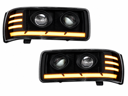 Set Faruri LED   DAF  XF105 stanga + dreapta cu 2 lupe Space Cab / Super Space Cab, 24V, DRL Alb-Portocaliu, Startup Effect [5]